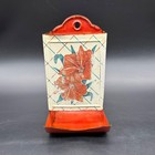 Vintage Match Holder Red Floral Mid Century Wall Mount Metal Matchsticks Retro