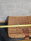 Vintage Large Wicker Basket Rectangle With Lid Snap Closure Storage Basket   