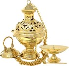 Polished Brass Hanging Incense Burner Orthodox Censer With Boat And Spoon 10 In