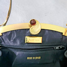 Vintage Judith Leiber Black Snakeskin Jeweled Clasp Gold Framed Clutch Purse