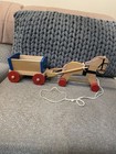 West German Vintage Folk Art Wooden Horse And Wagon Pull Toy