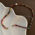 Natural Colorful Tourmaline Rondelle Gemstone Beads White Pearl Necklace 14-48  