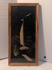 2 Vtg 1960s Framed Folk Art  Straw   Reed Pictures  Boat    Palm Trees  Germany 