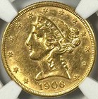 1906-d  5 Gold Liberty Head Half Eagle Ngc Au58   first Denver Mint  5