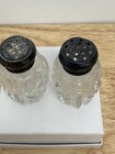 Vtg Cut Glass Salt   Pepper Shakers W  Sterling Silver Repousse Nouveau Caps  51