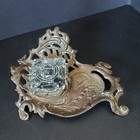 Cast Metal Victorian Art Nouveau Style Inkstand Inkwell - Desk Accessory
