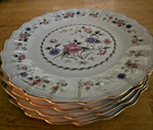 Four Andrea By Sadek Dinner Plates Beautiful Floral  Gold Scalloped Trim 10 