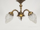 Antique French Art Nouveau Brass Bronze 3 Arm 3 Light Flame Globe Chandelier
