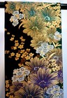 Japanese Kimono silk Fukuro Obi rokutu gld Thread foil black plants l14   4816
