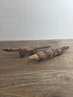 Lot Of 2 Australian Aboriginal Poker Work Burnt Wood Carved Lizard Figures 6 5   