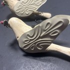 Vintage Pair Of Hand Carved Wood Doves Metal Wings