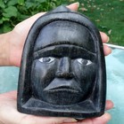 Vintage 1982 Inuit Eskimo Hooded Face Stone Carving Sculpture Signed By Artist