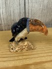 Hand Carved Toucan Bird Figurine Black Orange Beak Stone Folk Art Decor