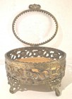 Ornate Footed Oromulo Jewelry  Trinket Box Filigree Gold Tone Brass Vintage