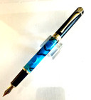 New Yongsheng Blue Lacquered  Fountain Pen Gold Trim   Fine Smooth Gold Nib 