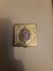 Vtg 1950 Foiled Opal Glass Cabochon Trinket Pill Box Gold Tone Estate Sale Rare