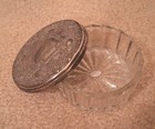 Vtg Glass Silverplate Vanity Powder Jar trinket Box W-lid Repousse Floral Design