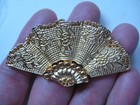 Designer Dior Gold Tone Spiglia Ventaglia Fan Orange Crystal Accent Pin Brooch