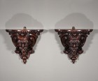 Pair Of Large French Antique Lion Wall Sconces shelves In Solid Oak And Chestnut