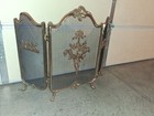 Ornate 3-panel  Folding Metal Mesh Fireplace Screen  1950s  Mcm  Gorgeous Brass 