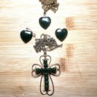 Vintage Green Jade Jewelry Set - Heart Pendant Necklace  Earrings  Cross Pendant