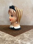 Vintage Lady Head Vase Napco Strawberry Blonde Teen In Black   White 5 75   