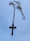 Antique Bohemian 900 Silver Garnet Cross Pendant On 30  Sterling 925 Chain