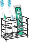 Compact Black Stainless Steel Bathroom Organizer - 5 Slot Toothbrush Holder