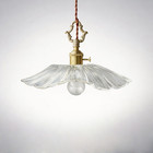 Vintage Brass Glass Pendant Light Fluted Shade Hanging Lamp Kitchen Islanddining