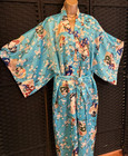 Sky Blue Geisha Kimono Robe Large Belted Long Bravo Japan Maxi Wrap Turquoise