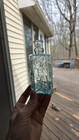 Early Aqua 1840s Dancing Indians Ornate Cologne Bottle Pontil
