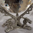 Fantasy Dragon Collectible Statue With Faceted Glass Crystal Orb And Dragon Base