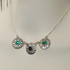 Vintage Silver Necklace 925 Ethnic Bib Inspired Green Rhinestone 90s Unique Gift