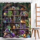 Halloween Witchy Gothic Shower Curtain Bookshelf Spooky Bathroom Decor