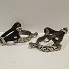 Set Of Tough1 Engraved Silver Floral Designed Spurs    Adjustabl Leather Straps