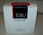 Vtg New In Box  Tabu Dusting Powder W  Puff Dana Discontinued 4 Oz Paper Sealed