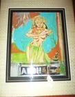 Hawaii Vintage Hula Girl Print  2 Woven Matting Koa Veneer Frame 14  X 17 