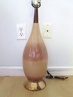 Vtg Mid Century Danish Modern Desert Sand Ombre Glaze Art Pottery Lamp Wood Stem