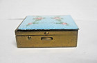 Beautiful Vtg Brass   Guilloche Enamel Painted Trinket Jewelry Pill Box Hinged