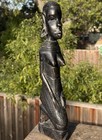 Vintage African Hand Carved Kneeing Woman - H 12    Ebony Wood Sculpture
