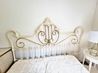 Vintage French Elliott s Designs Off White Enameled Heavy Iron Queen Headboard