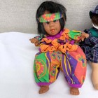 Vintage Set Of 4 Small Character Dolls Plaid Overalls Neon Jumpsuit 9in