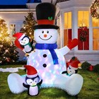 7ft Christmas Inflatable Snowman With 3 Penguins  Blow Up Outdoor Decorations 