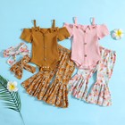 Newborn Infant Baby Girl Clothes Ribbed Romper Flared Pants Headband Outfits
