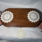 Vintage Miniature Wood Dining Set - Table  2 Chairs   Doilies