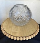 Crystal Cut Glass Rose Bowl 6    Thick Globe Ball Agave Leaf Design Vintage Clear