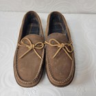 Ll Bean Handsewn Moccasin Slippers Mens Size 12 M Brown Flannel Lined Leather