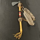 Vtg Native American Style Beaded Tomahawk Leather Wrap Feathers Decor 16 axe