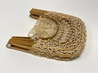 Vintage Japanese Bamboo Fishing Net Basket Folding Purse With Handles