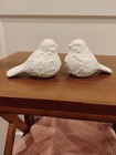 Floral Embossed White Ceramic Bird Figurines 